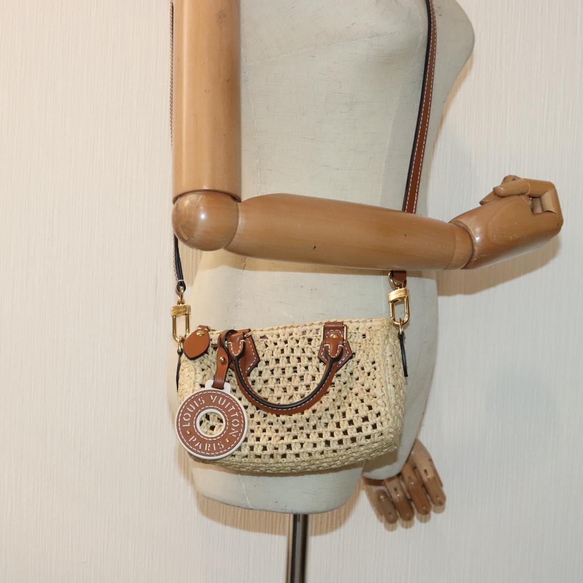 LOUIS VUITTON Nano Speedy Hand Bag Raffia Leather Beige M83525 LV Auth 89904S