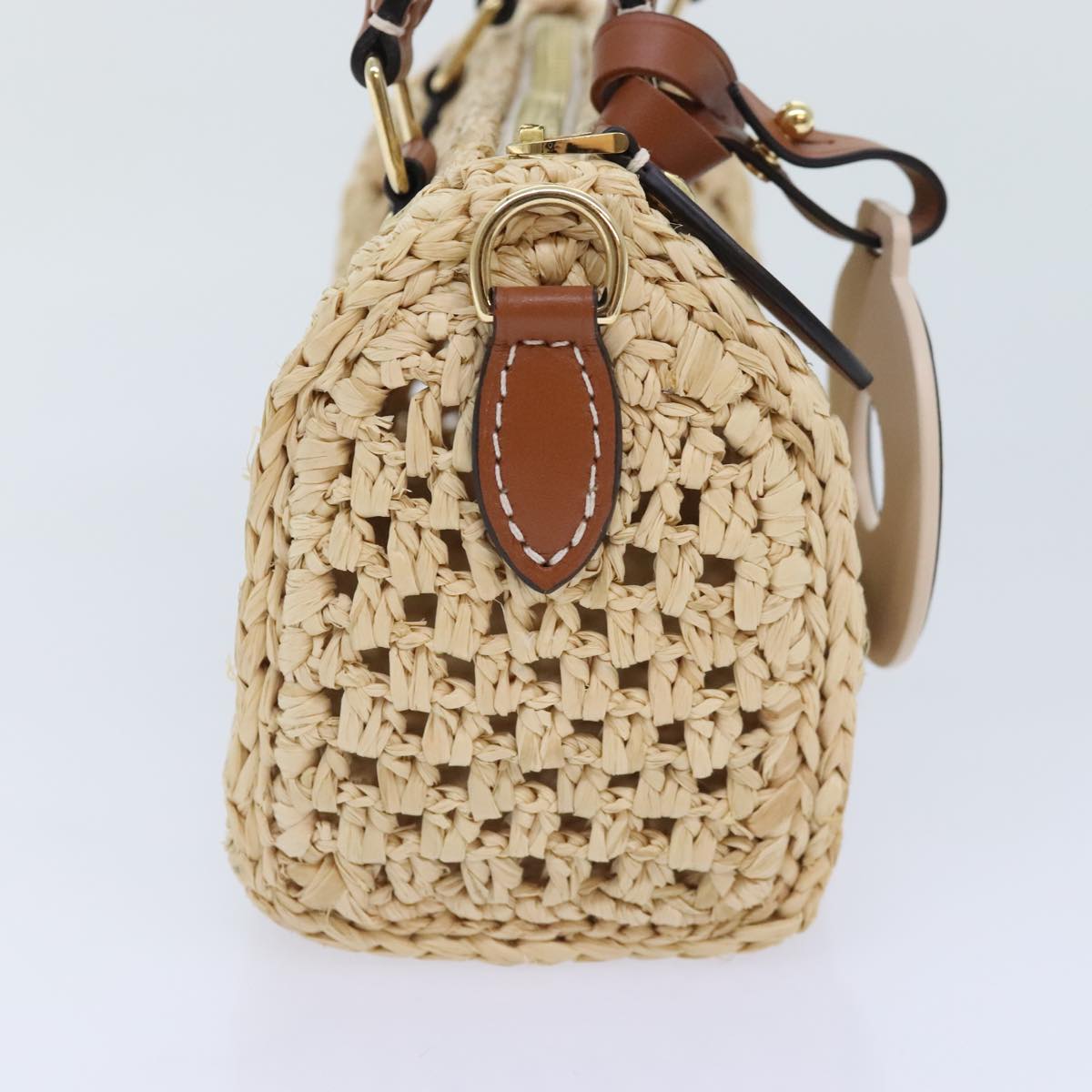 LOUIS VUITTON Nano Speedy Hand Bag Raffia Leather Beige M83525 LV Auth 89904S