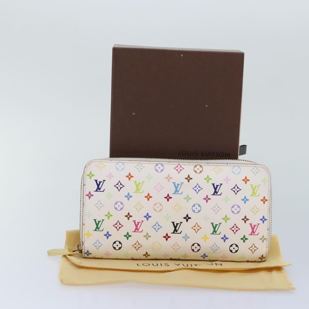 LOUIS VUITTON Monogram Multicolor Zippy Wallet White M60241 LV Auth 90036