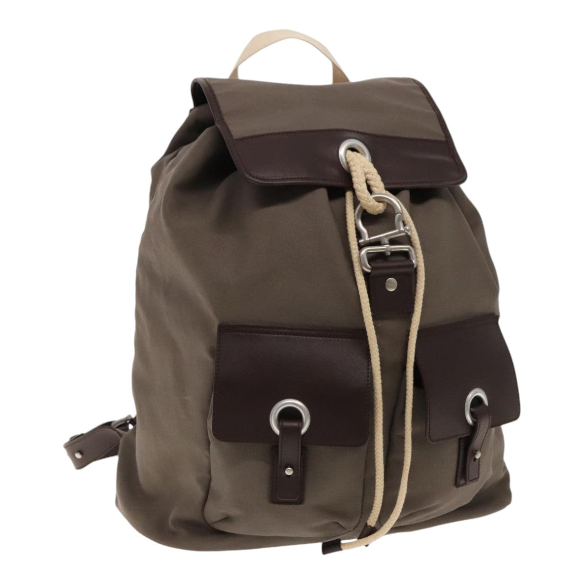 Salvatore Ferragamo Backpack Canvas Brown Silver Auth 90047