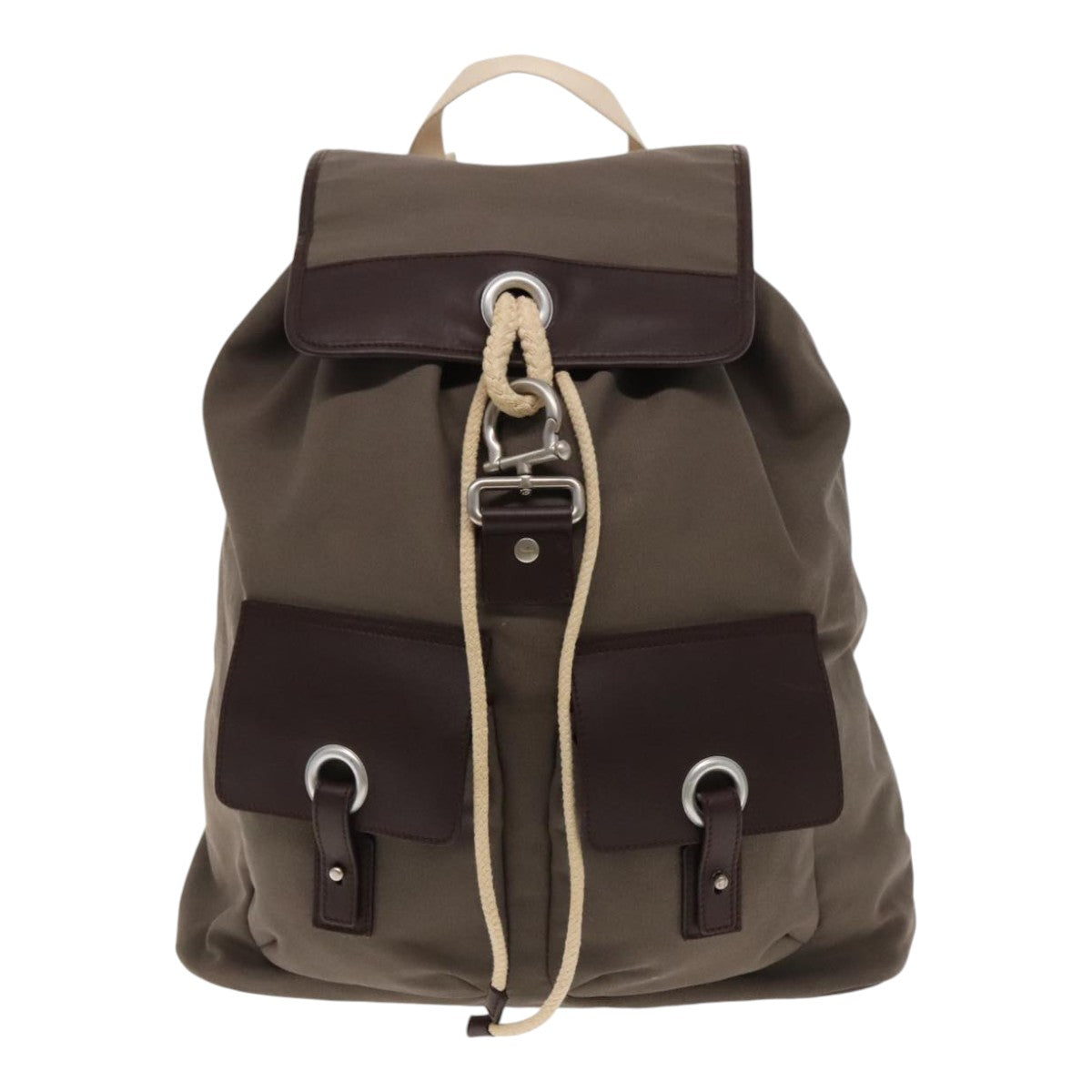 Salvatore Ferragamo Backpack Canvas Brown Silver Auth 90047