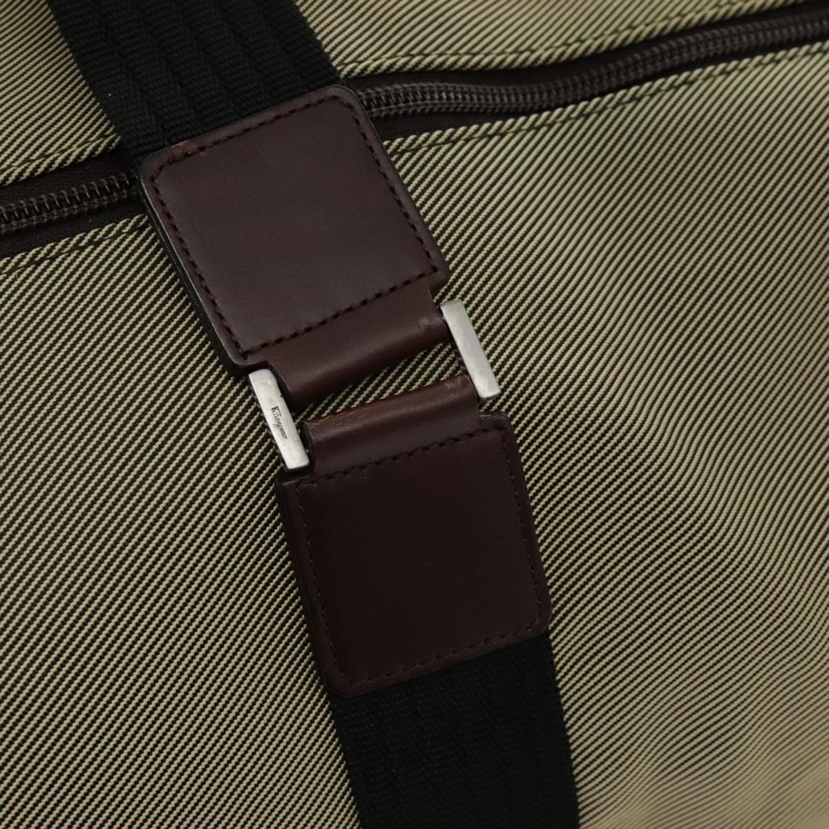 Salvatore Ferragamo Boston Bag Canvas Beige Silver Auth 90049