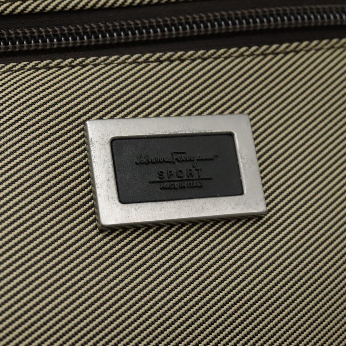 Salvatore Ferragamo Boston Bag Canvas Beige Silver Auth 90049