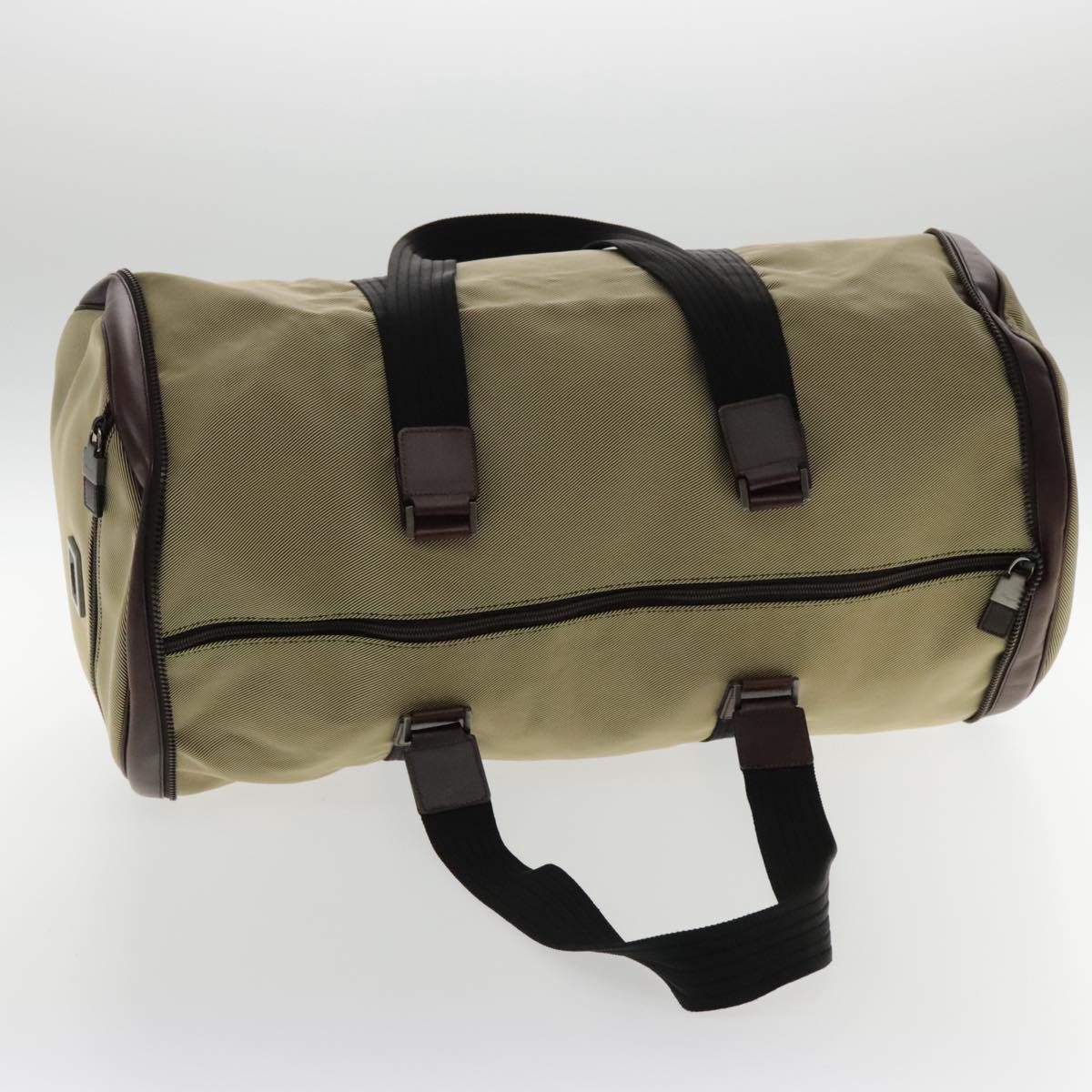 Salvatore Ferragamo Boston Bag Canvas Beige Silver Auth 90049