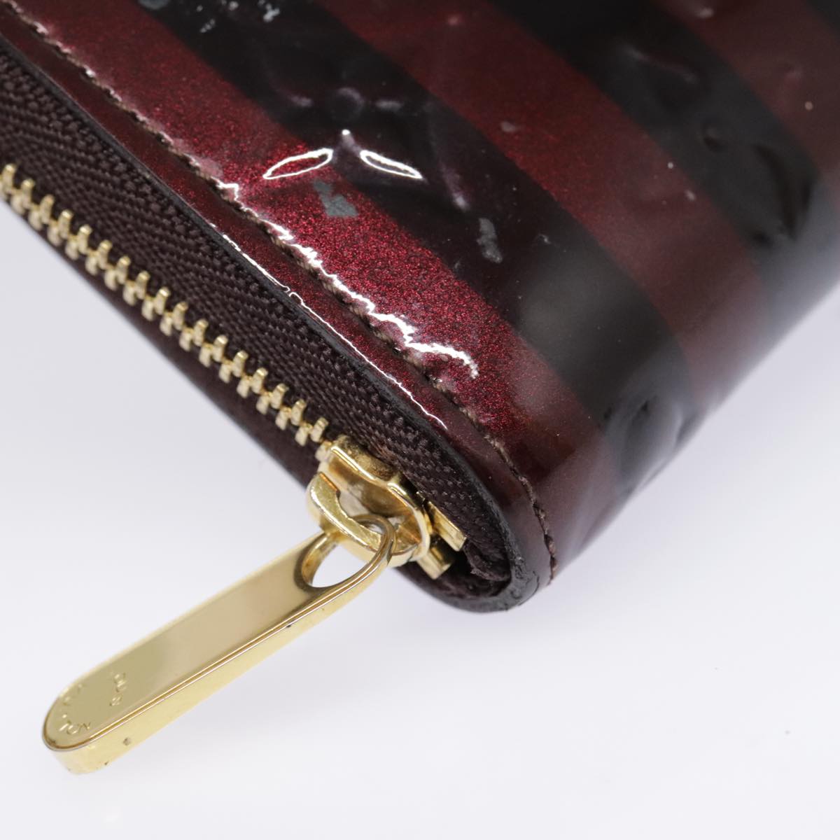 LOUIS VUITTON Vernis Rayure Zippy Coin Purse Amarante M91719 LV Auth 90162