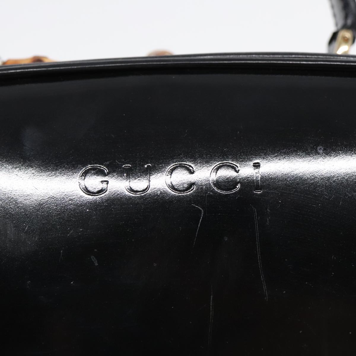 GUCCI Hand Bag Leather 2way Black Gold Auth 90184