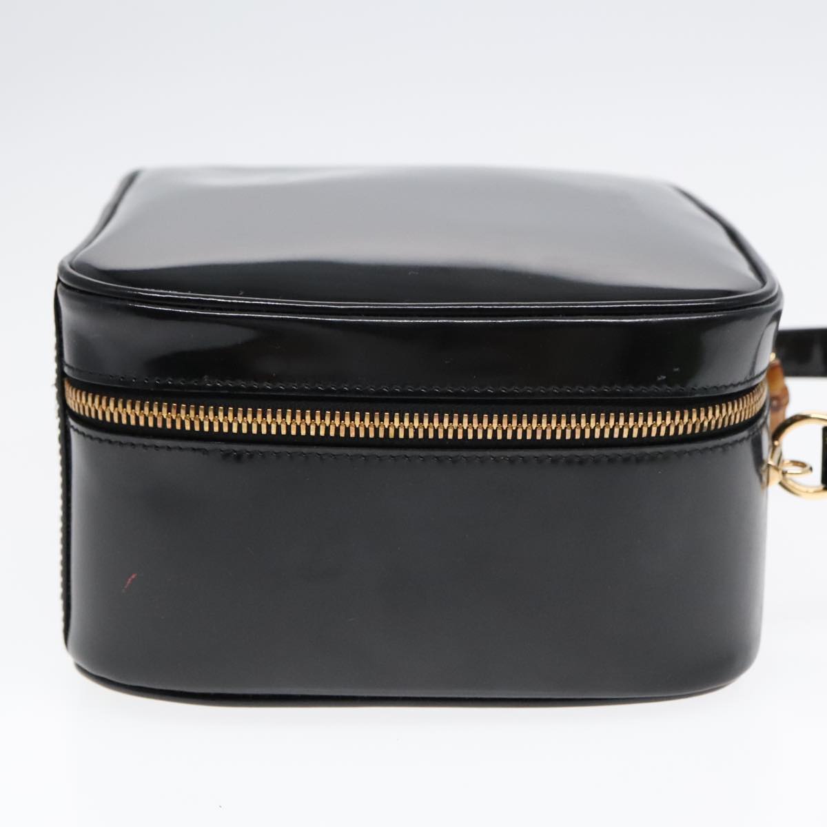 GUCCI Hand Bag Leather 2way Black Gold Auth 90184