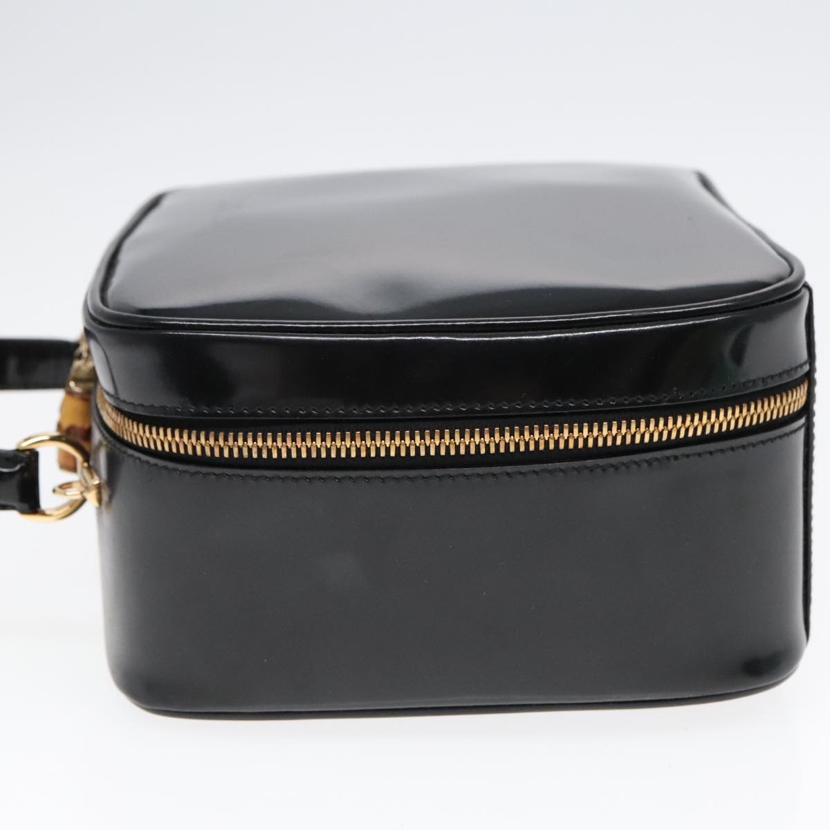 GUCCI Hand Bag Leather 2way Black Gold Auth 90184