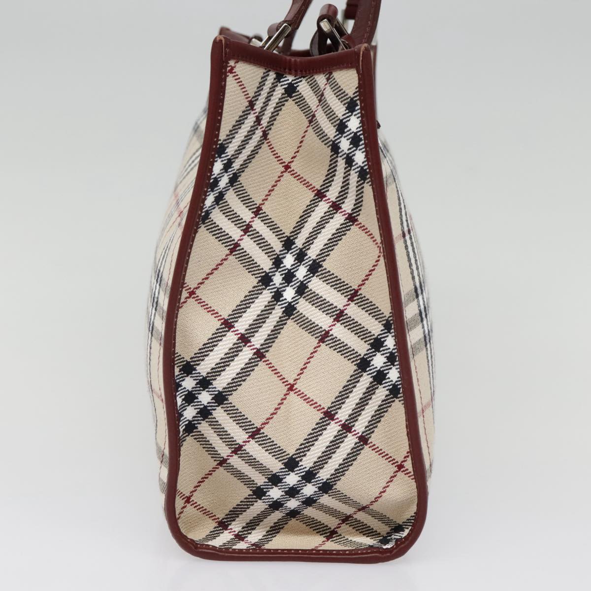 BURBERRY Nova Check Blue Label Tote Bag Canvas Beige Red brown Silver Auth 90206