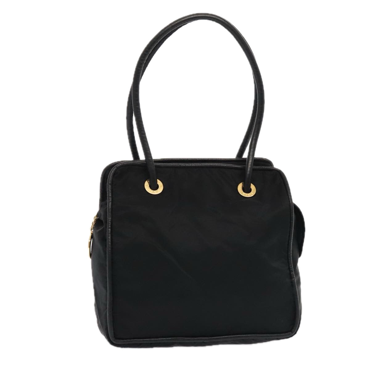 CELINE Hand Bag Nylon Black Gold Auth 90215