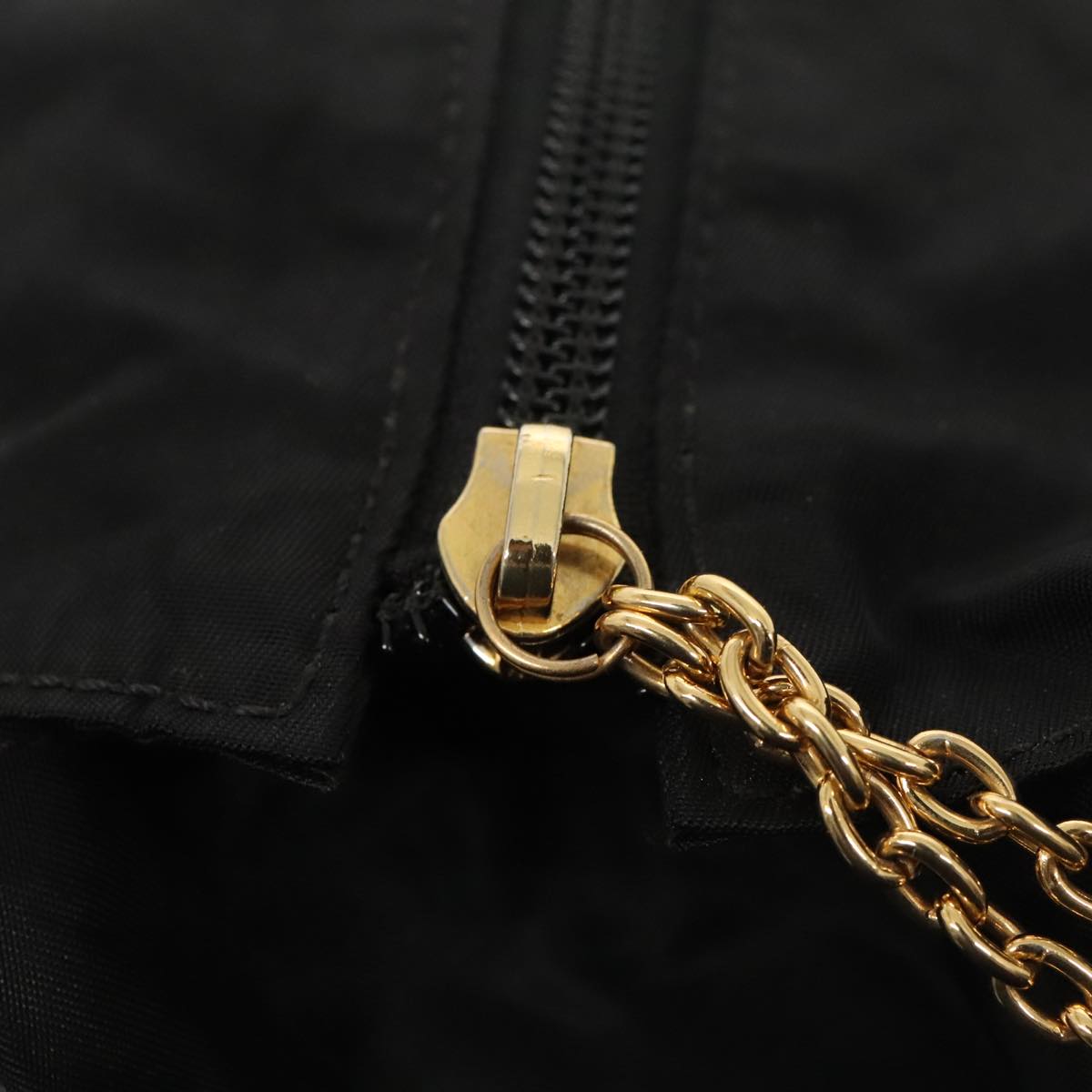 CELINE Hand Bag Nylon Black Gold Auth 90215