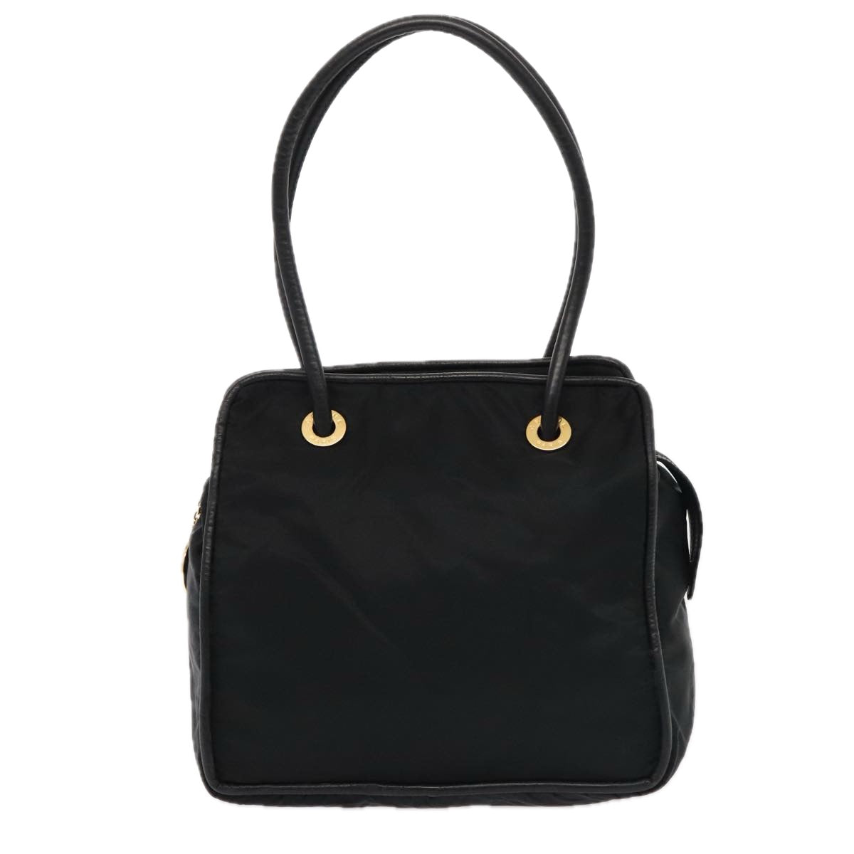 CELINE Hand Bag Nylon Black Gold Auth 90215