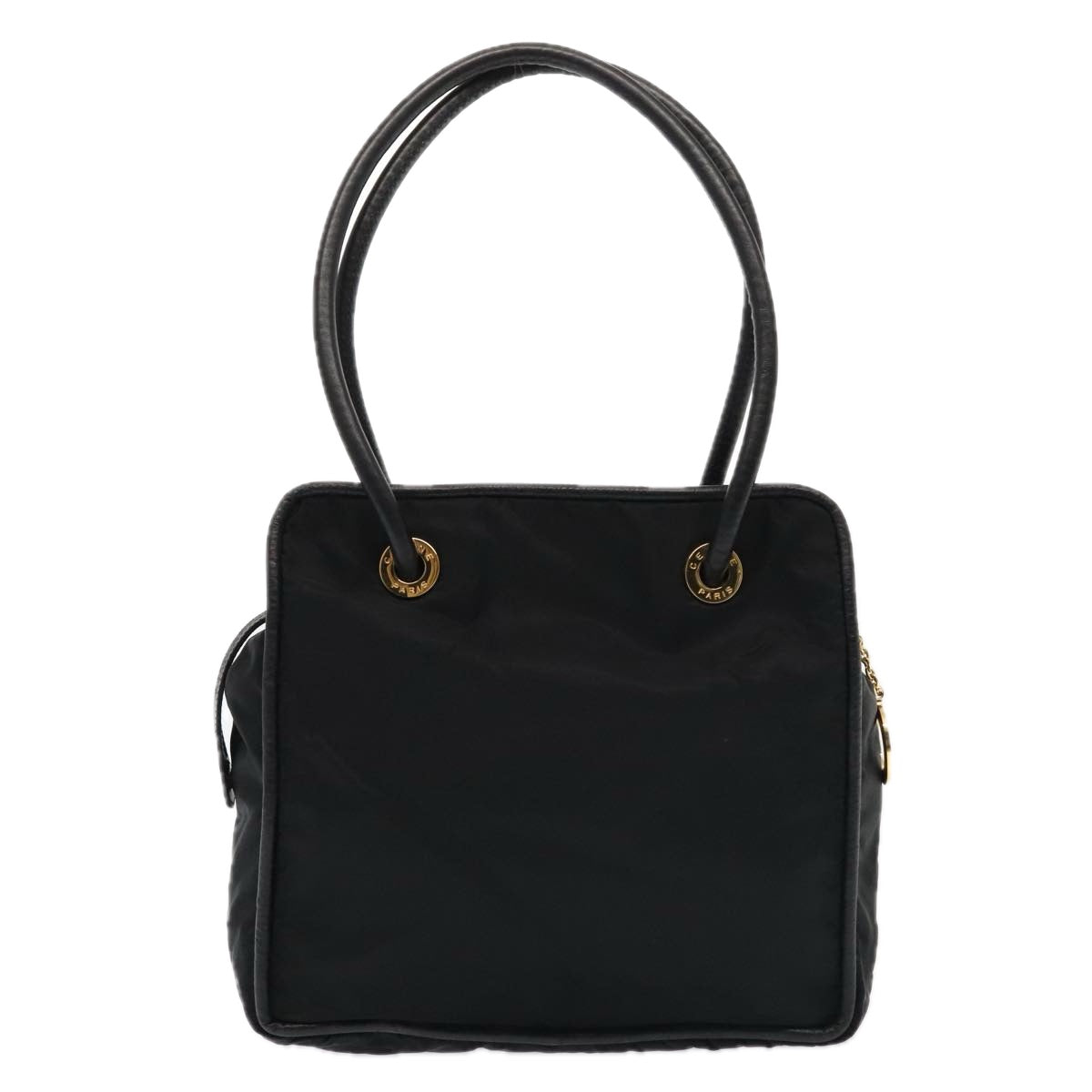 CELINE Hand Bag Nylon Black Gold Auth 90215