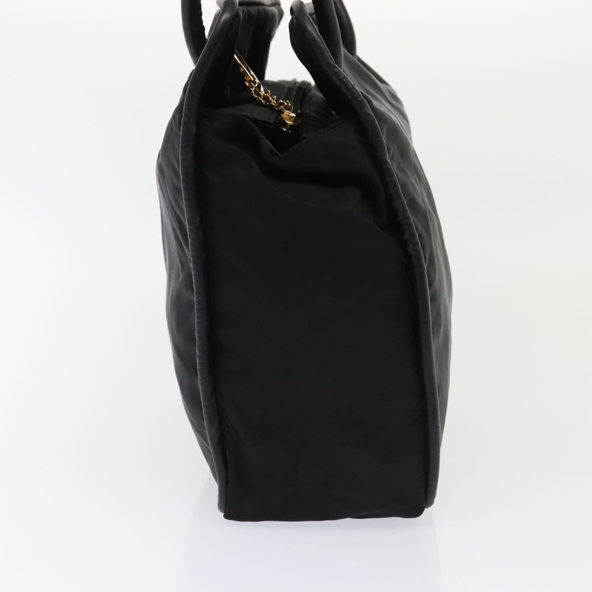 CELINE Hand Bag Nylon Black Gold Auth 90215