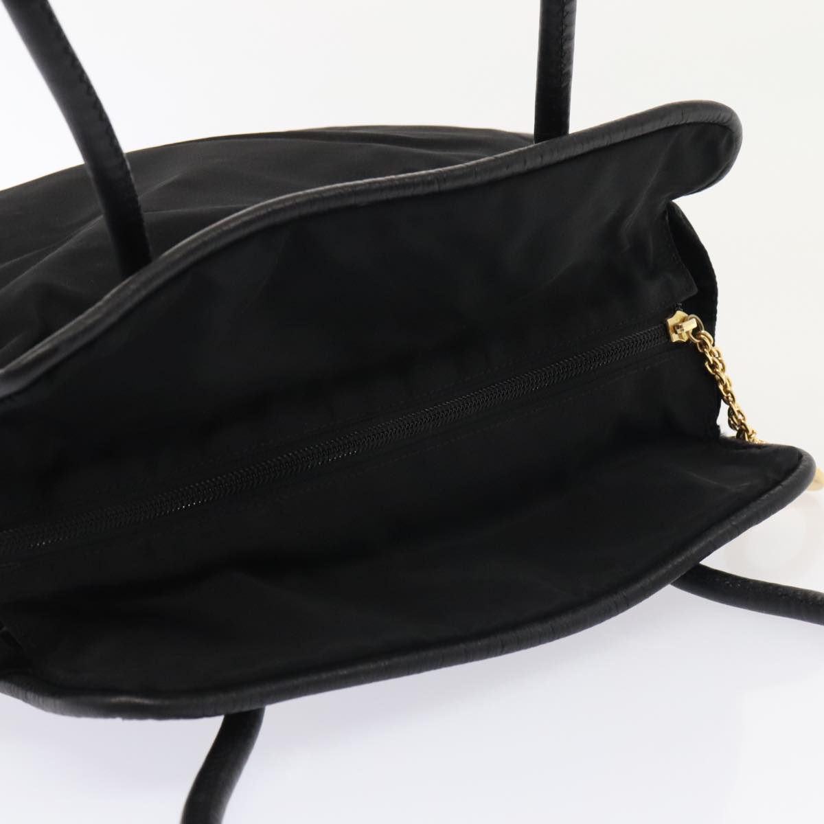 CELINE Hand Bag Nylon Black Gold Auth 90215