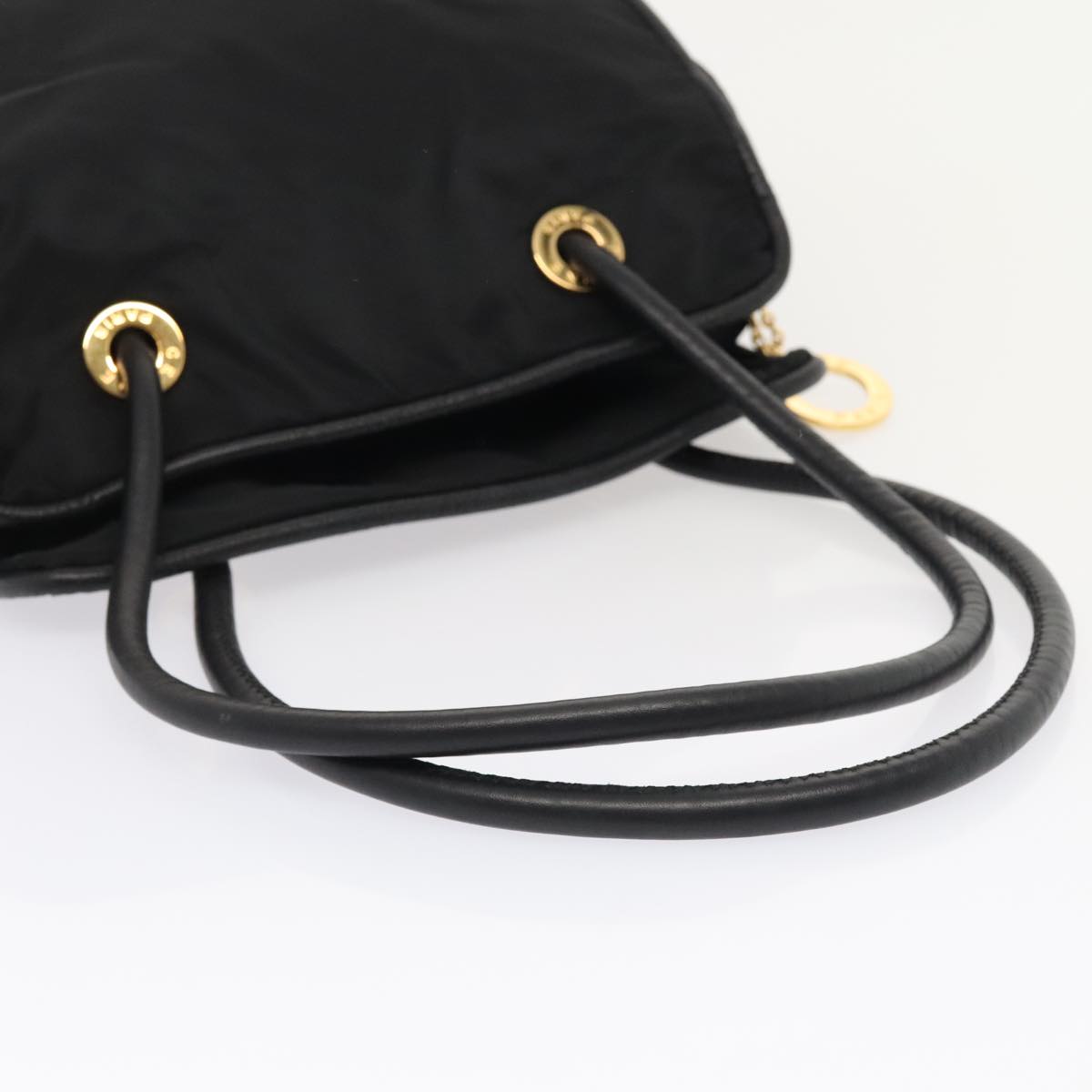 CELINE Hand Bag Nylon Black Gold Auth 90215