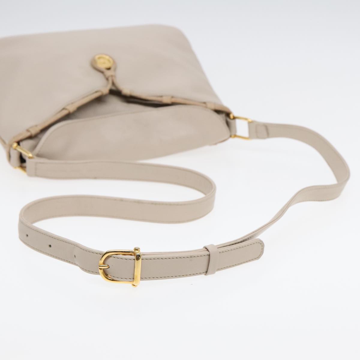 CELINE Horse Carriage Shoulder Bag Leather Beige Gold Auth 90216