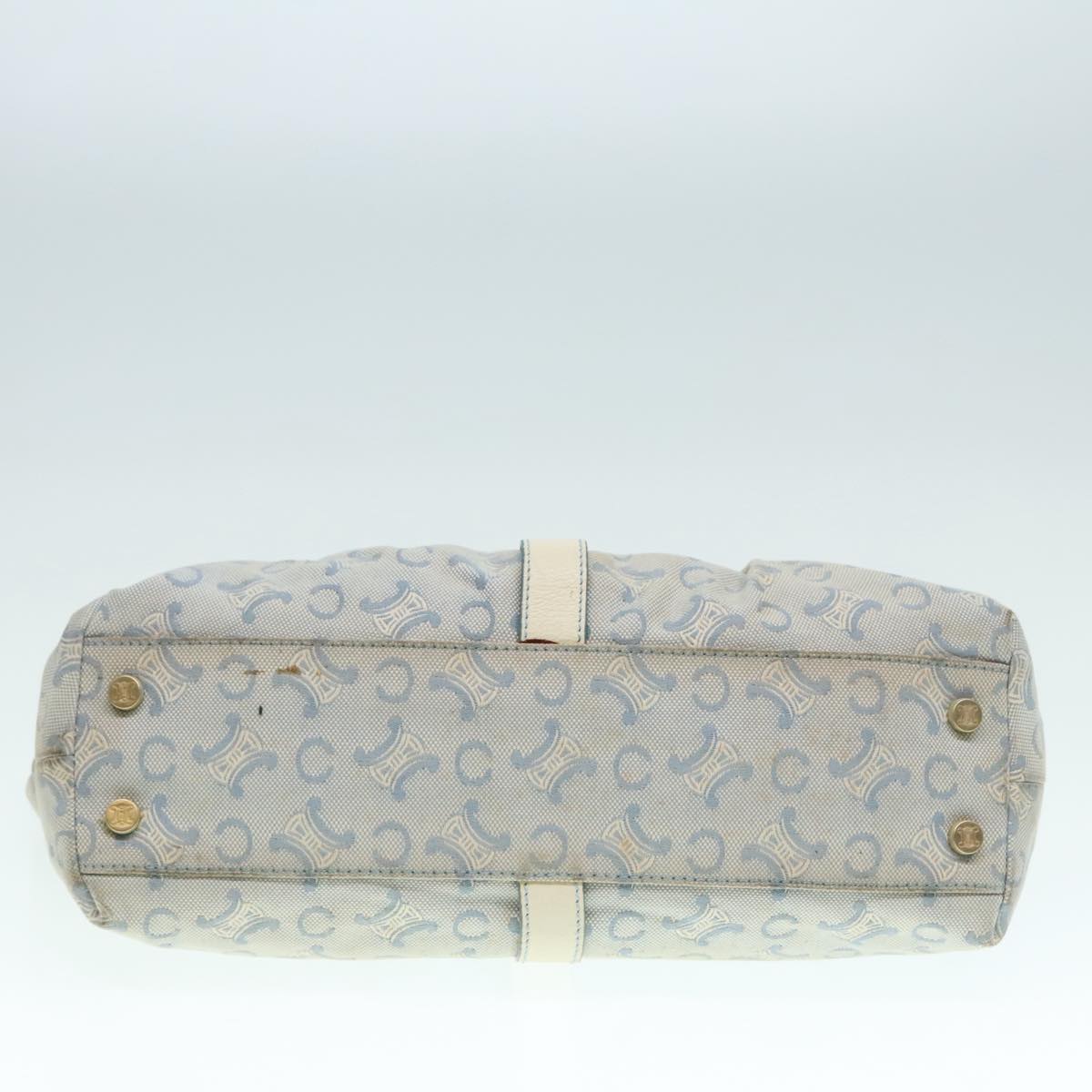 CELINE C Macadam Canvas Hand Bag Light Blue White gold Auth 90217