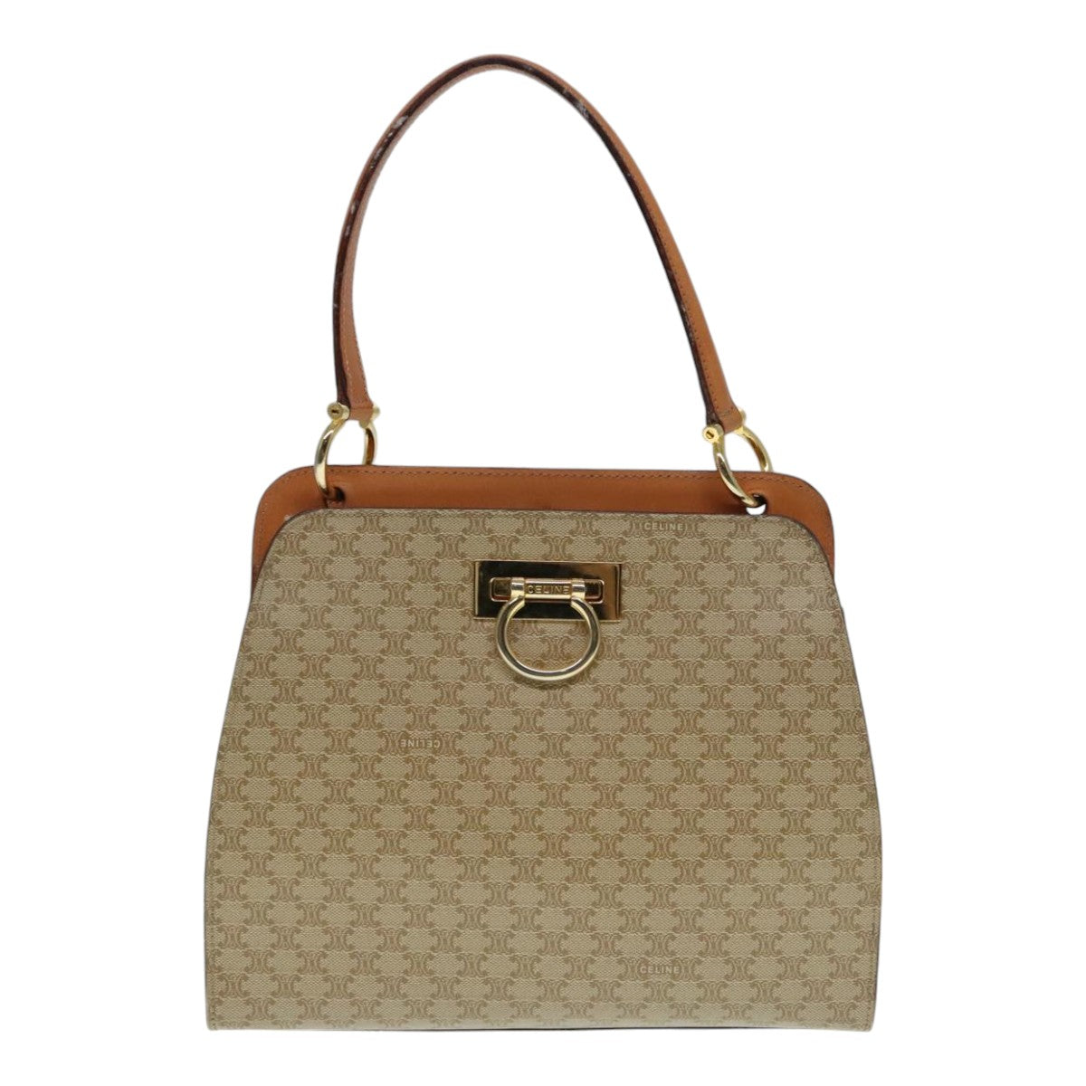 CELINE Macadam Canvas Hand Bag Beige Gold Auth 90219