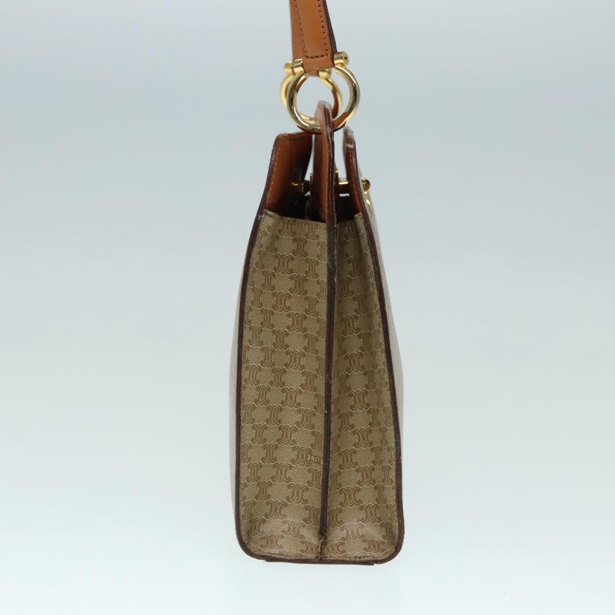 CELINE Macadam Canvas Hand Bag Beige Gold Auth 90219