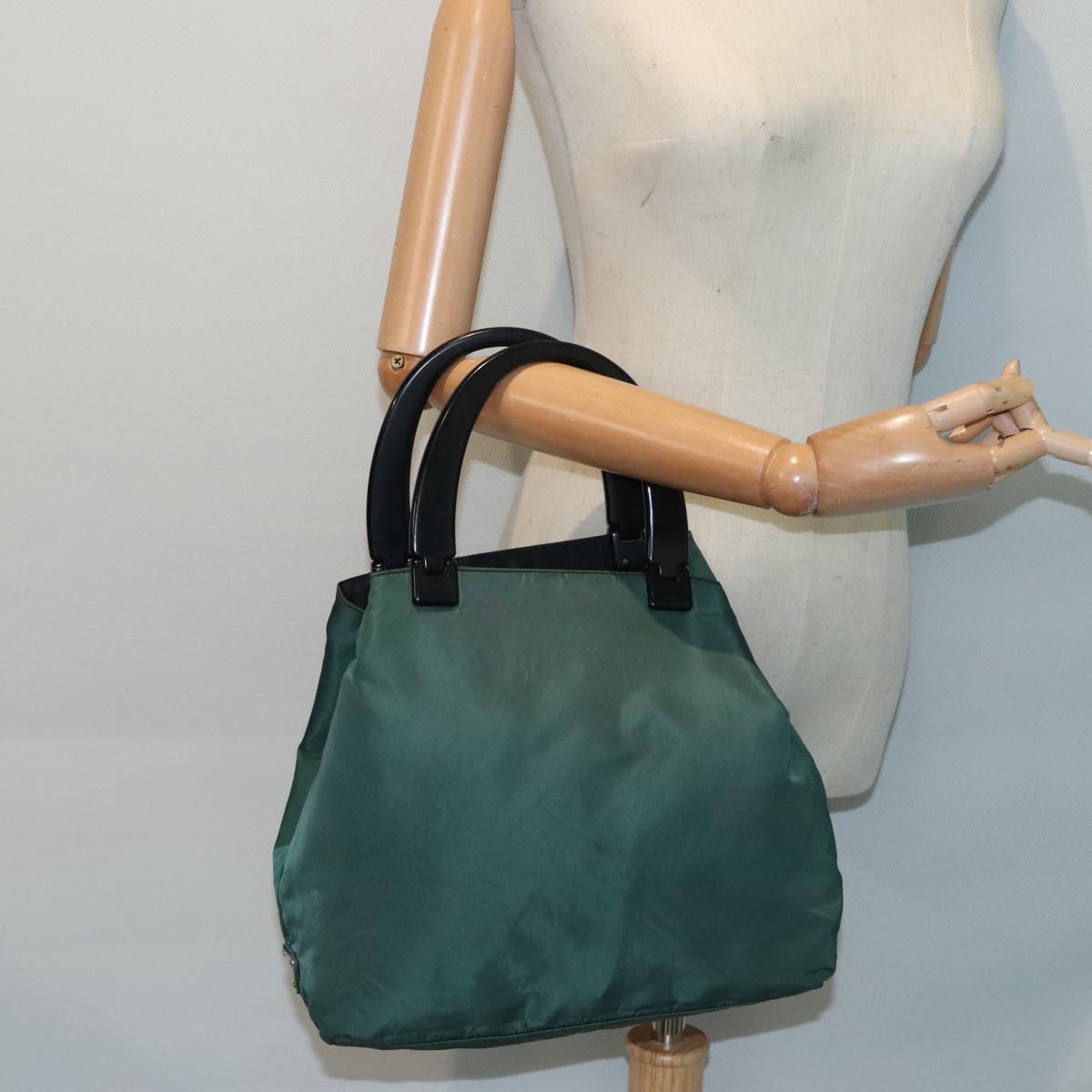 PRADA Hand Bag Nylon Green Silver Auth 90228