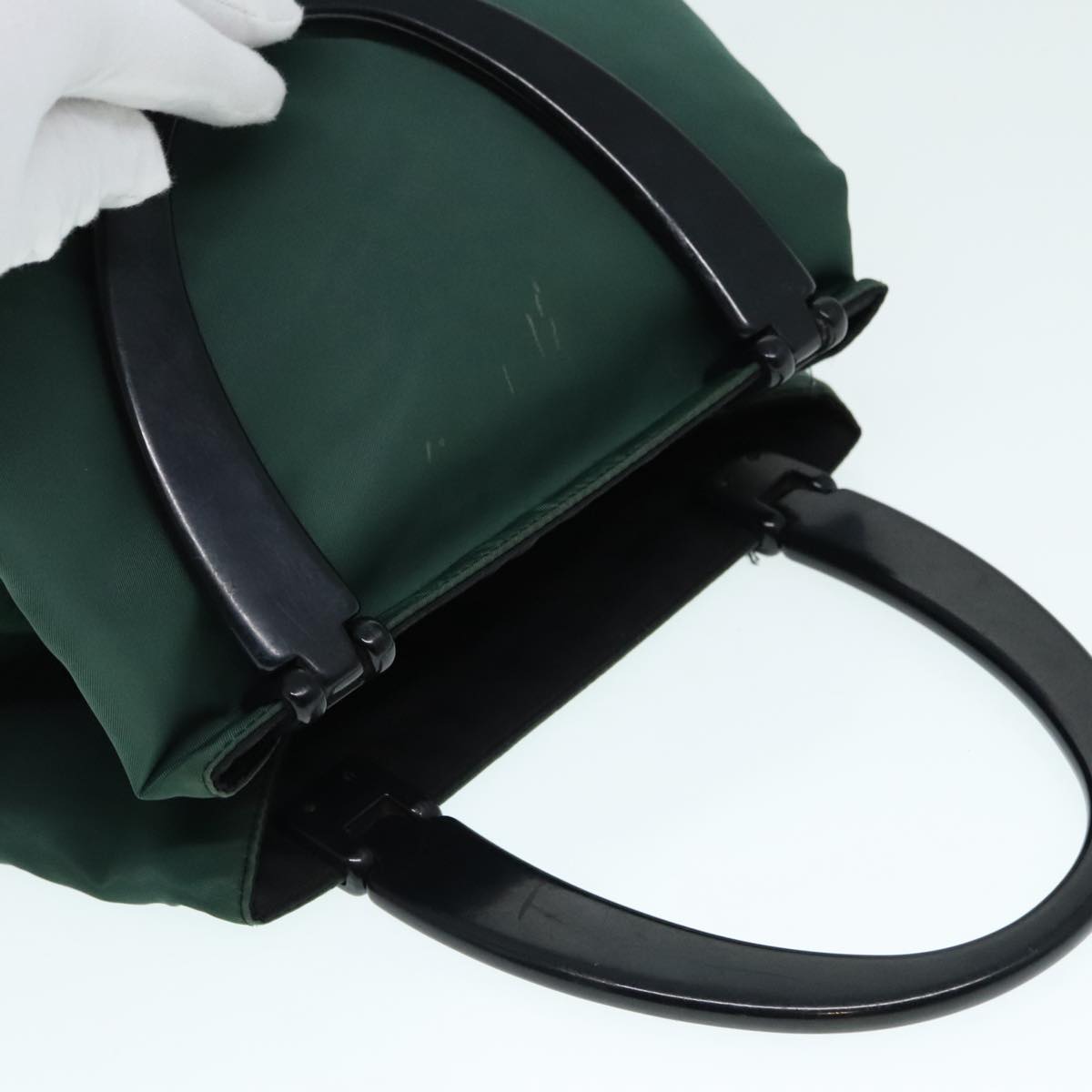 PRADA Hand Bag Nylon Green Silver Auth 90228