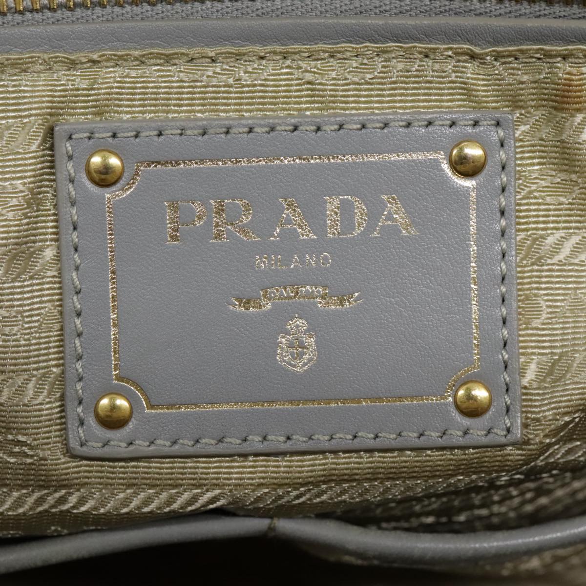 PRADA Hand Bag Denim 2way Gray Gold Auth 90233