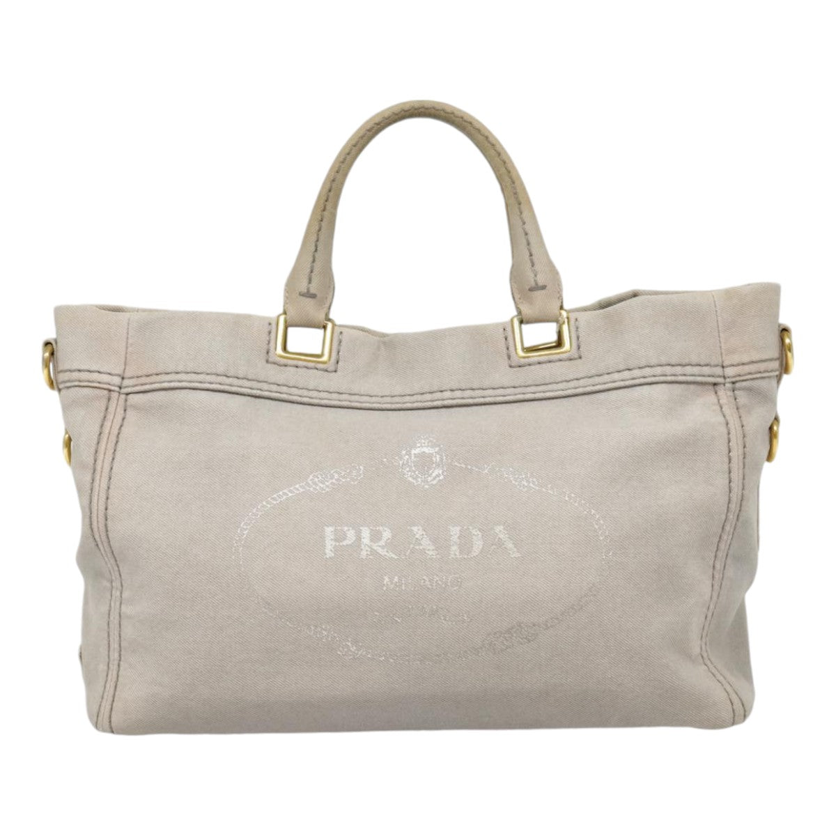 PRADA Hand Bag Denim 2way Gray Gold Auth 90233