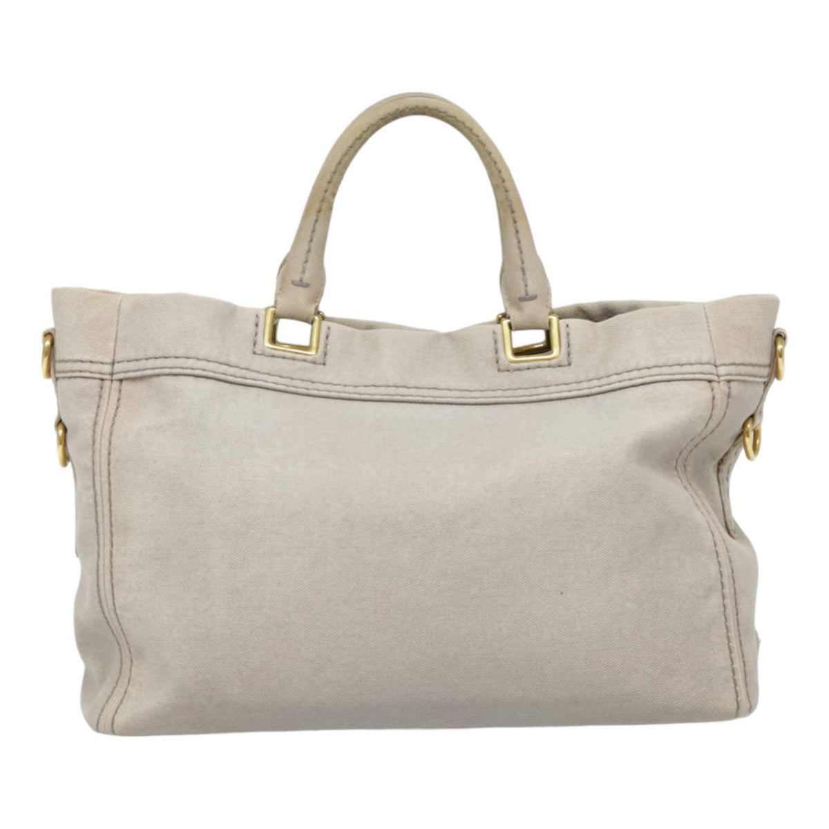 PRADA Hand Bag Denim 2way Gray Gold Auth 90233