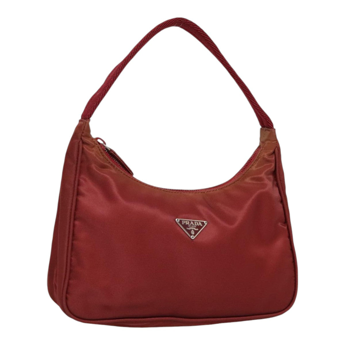 PRADA Hand Bag Nylon Red Silver Auth 90236