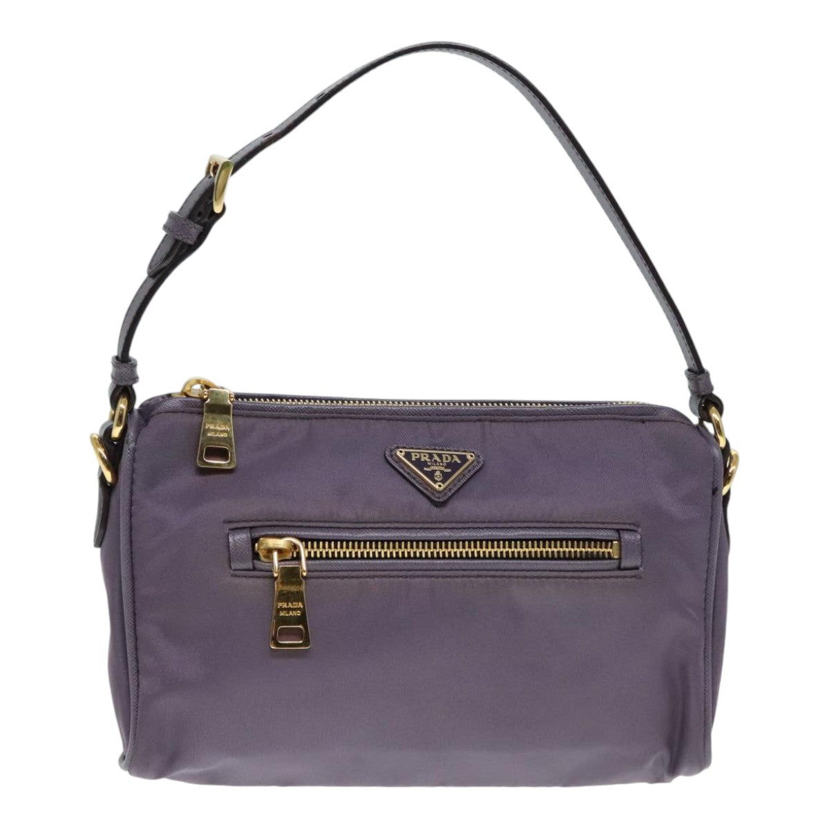 PRADA Hand Bag Nylon Leather Purple Gold Auth 90238