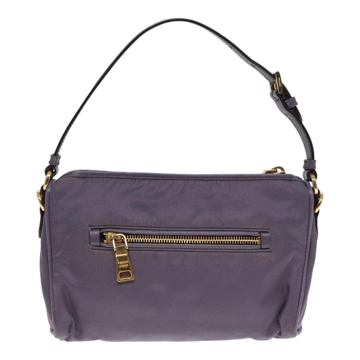 PRADA Hand Bag Nylon Leather Purple Gold Auth 90238