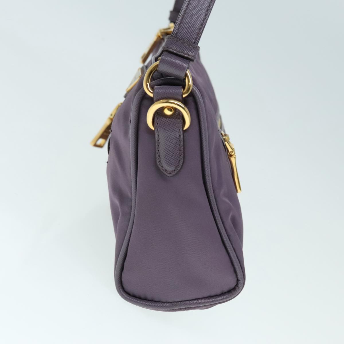 PRADA Hand Bag Nylon Leather Purple Gold Auth 90238