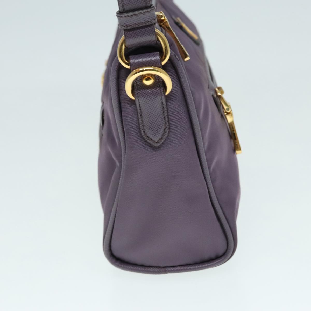 PRADA Hand Bag Nylon Leather Purple Gold Auth 90238