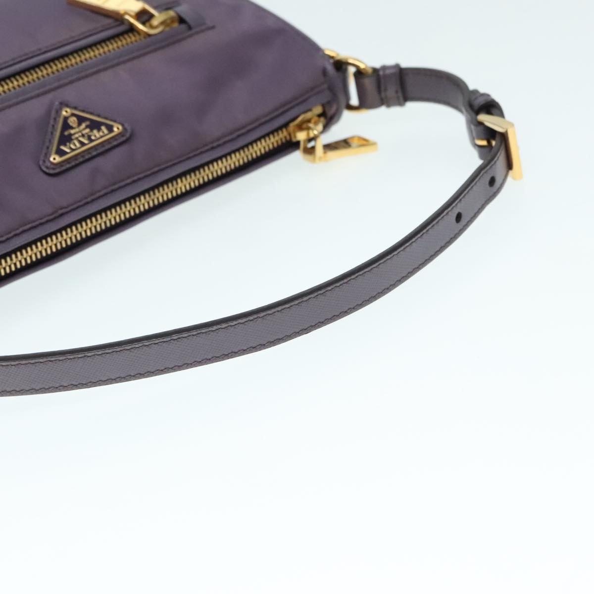 PRADA Hand Bag Nylon Leather Purple Gold Auth 90238