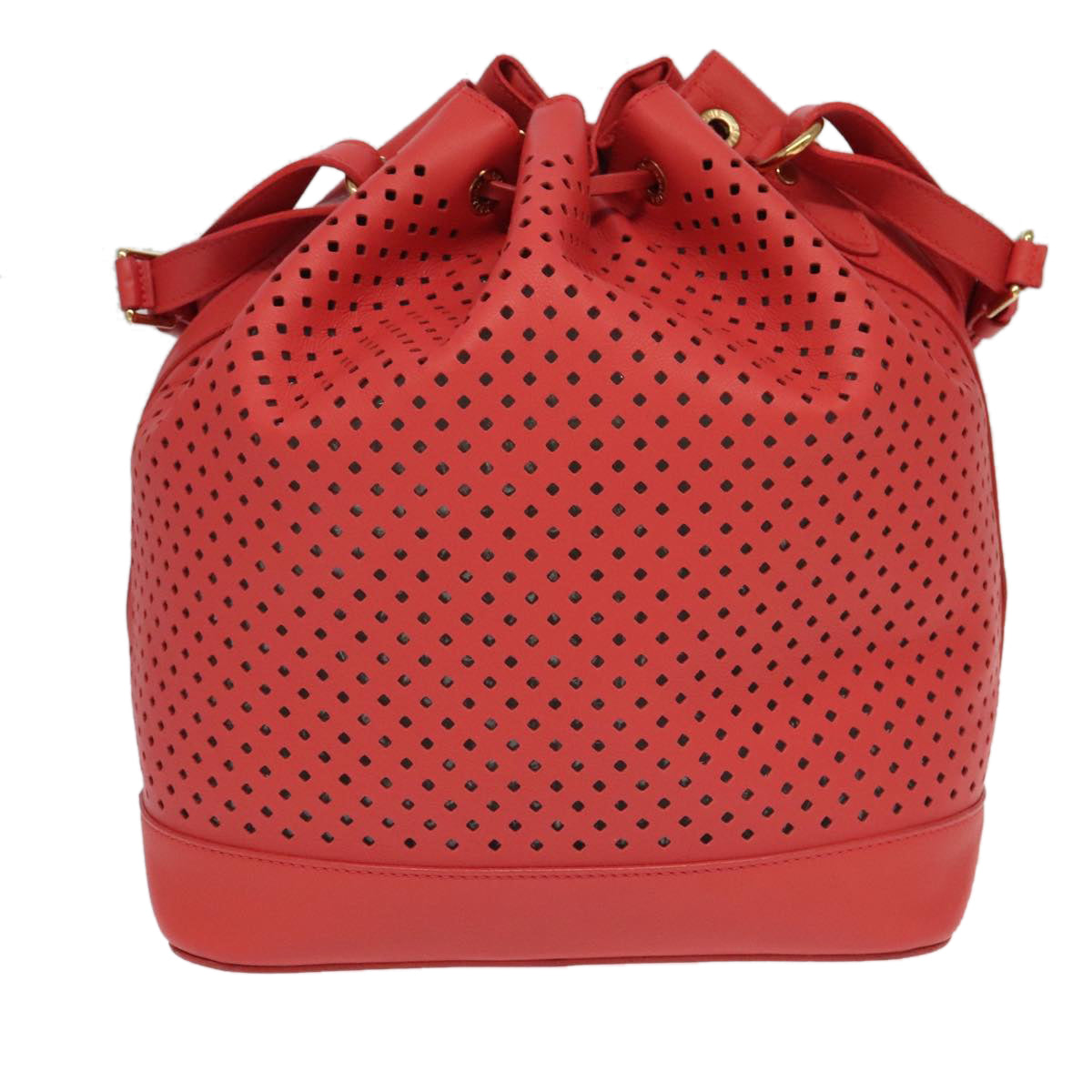LOUIS VUITTON Leather Perfo Noe Shoulder Bag Red M94074 LV Auth 90244