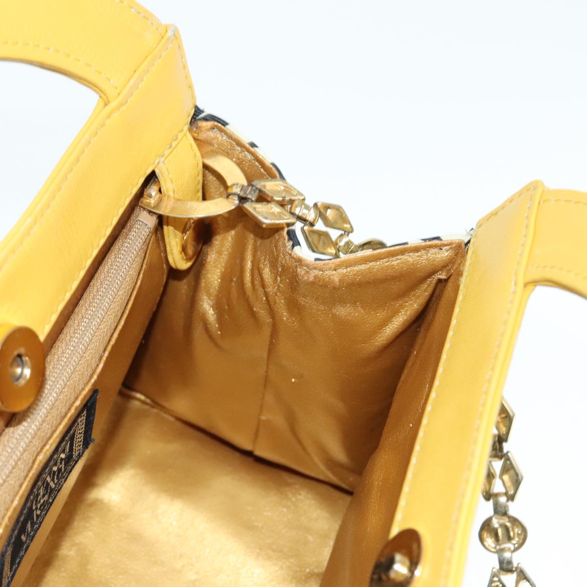 Gianni Versace Chain Hand Bag Canvas 2way Yellow Gold Auth 90247