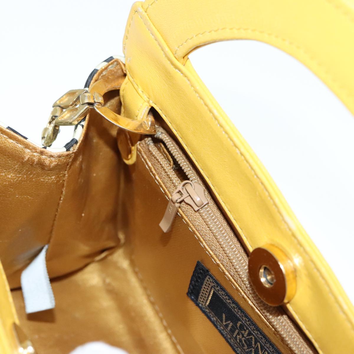 Gianni Versace Chain Hand Bag Canvas 2way Yellow Gold Auth 90247