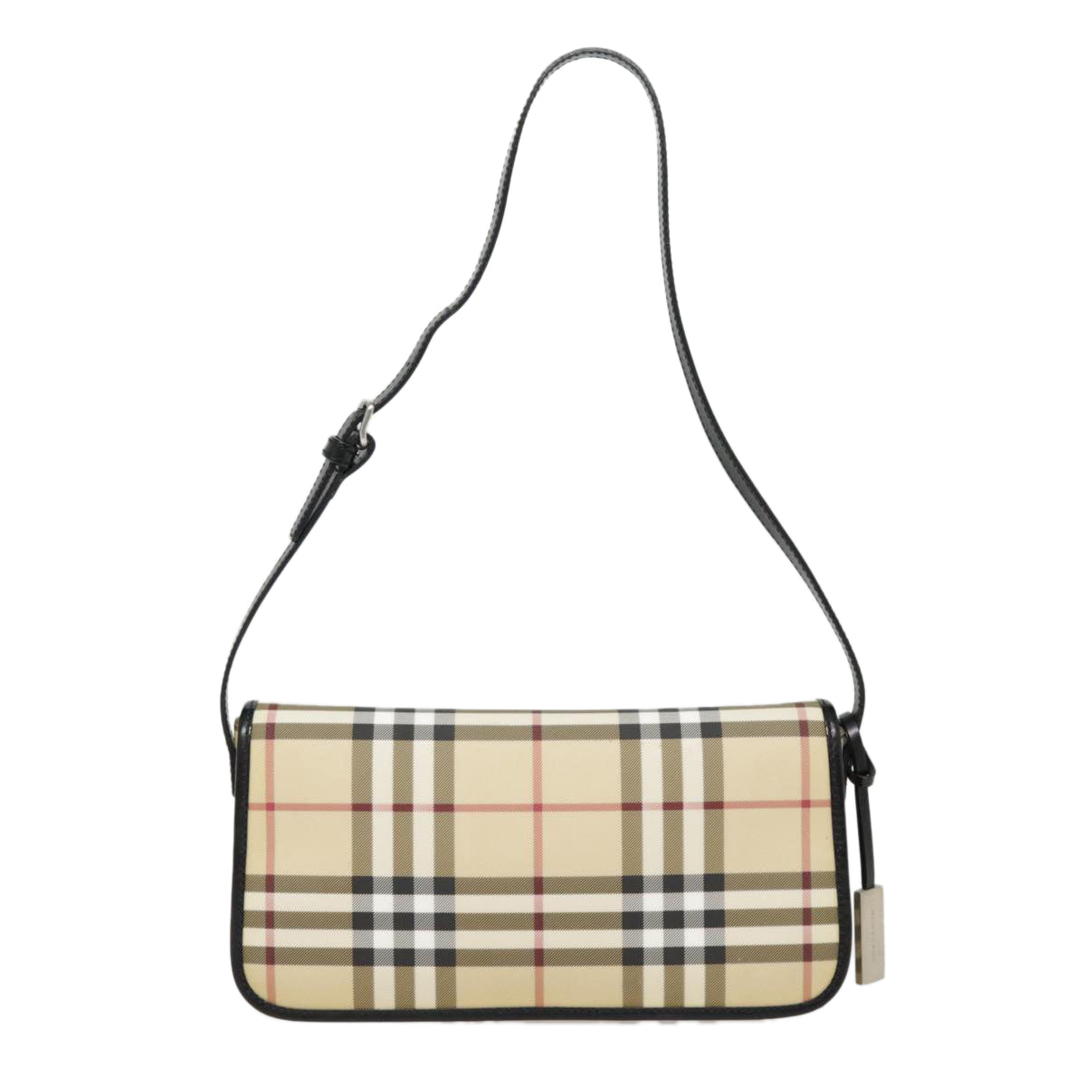 BURBERRY Nova Check Shoulder Bag PVC Beige Silver Auth 90262