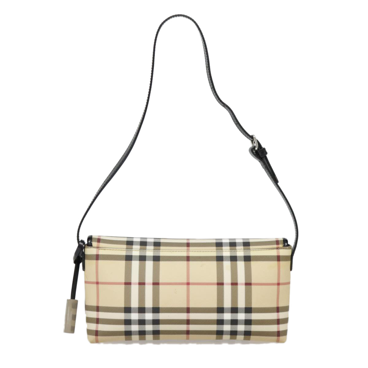 BURBERRY Nova Check Shoulder Bag PVC Beige Silver Auth 90262