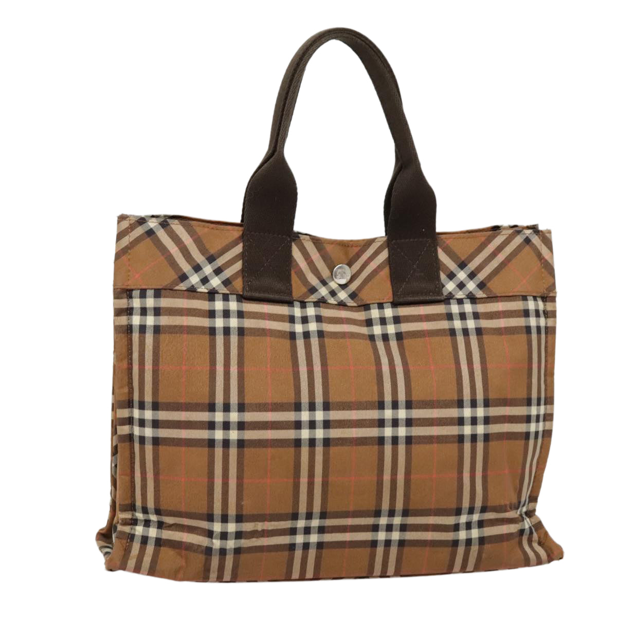 BURBERRY Nova Check Blue Label Tote Bag Nylon Brown Auth 90264