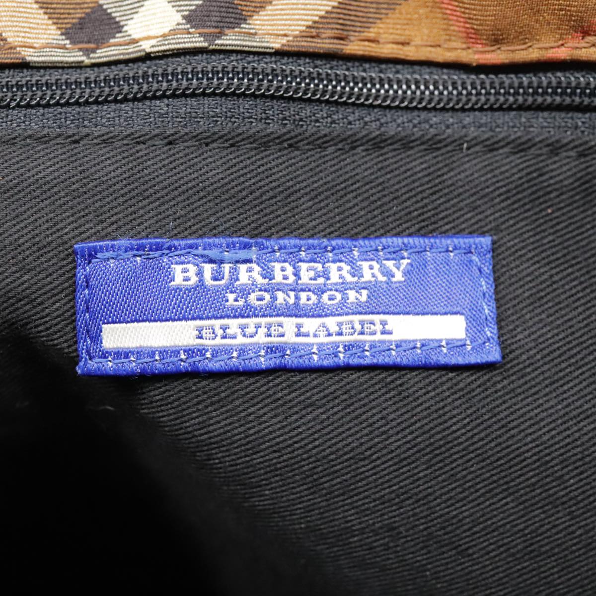 BURBERRY Nova Check Blue Label Tote Bag Nylon Brown Auth 90264