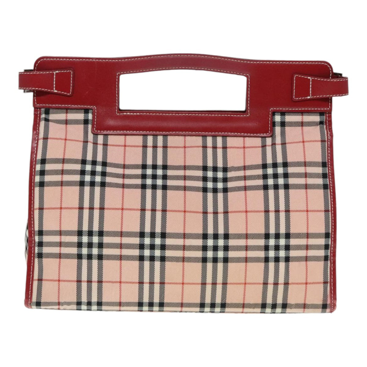 BURBERRY Nova Check Blue Label Hand Bag Nylon Leather Red Pink Silver Auth 90265