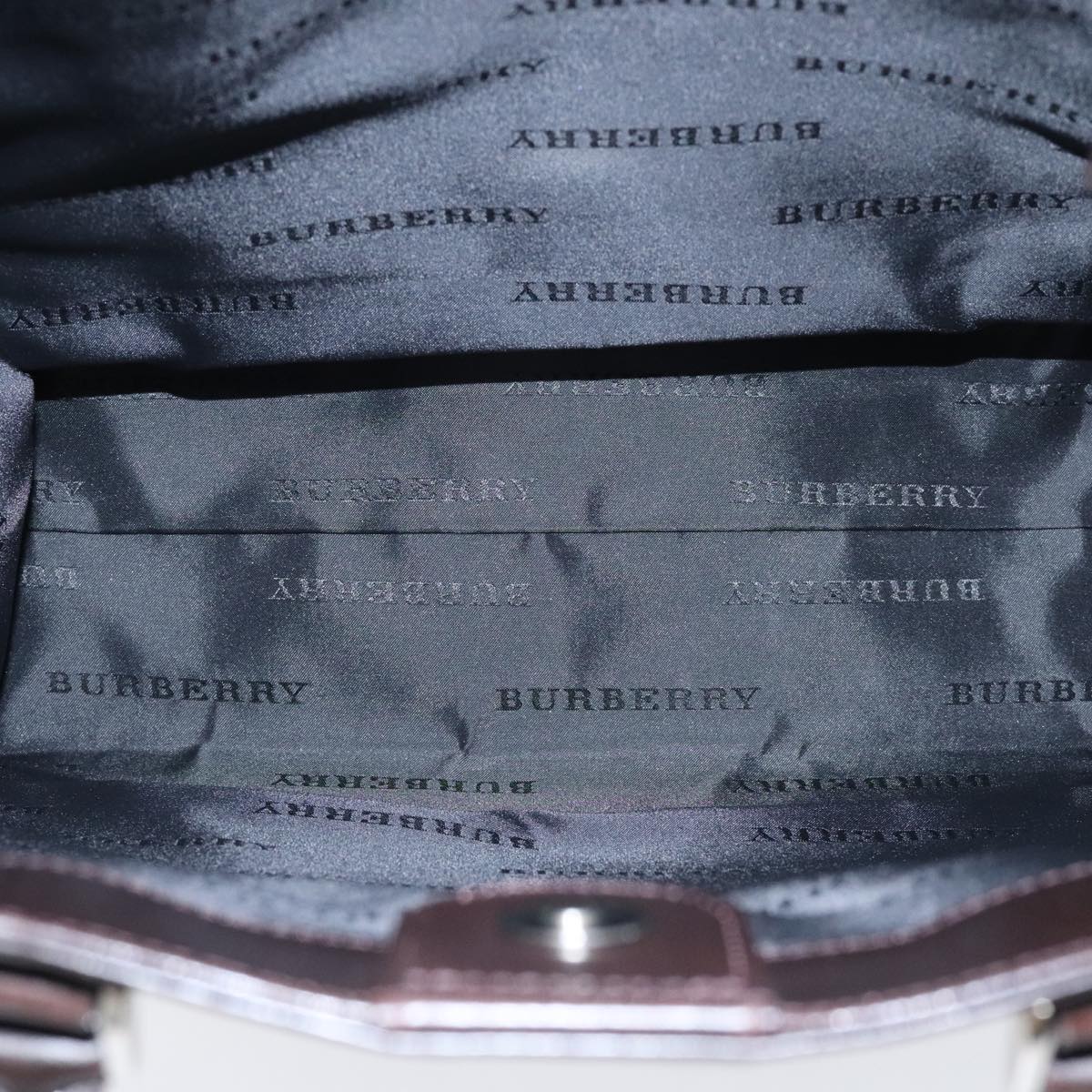 BURBERRY Nova Check Hand Bag Nylon Beige Silver Auth 90270