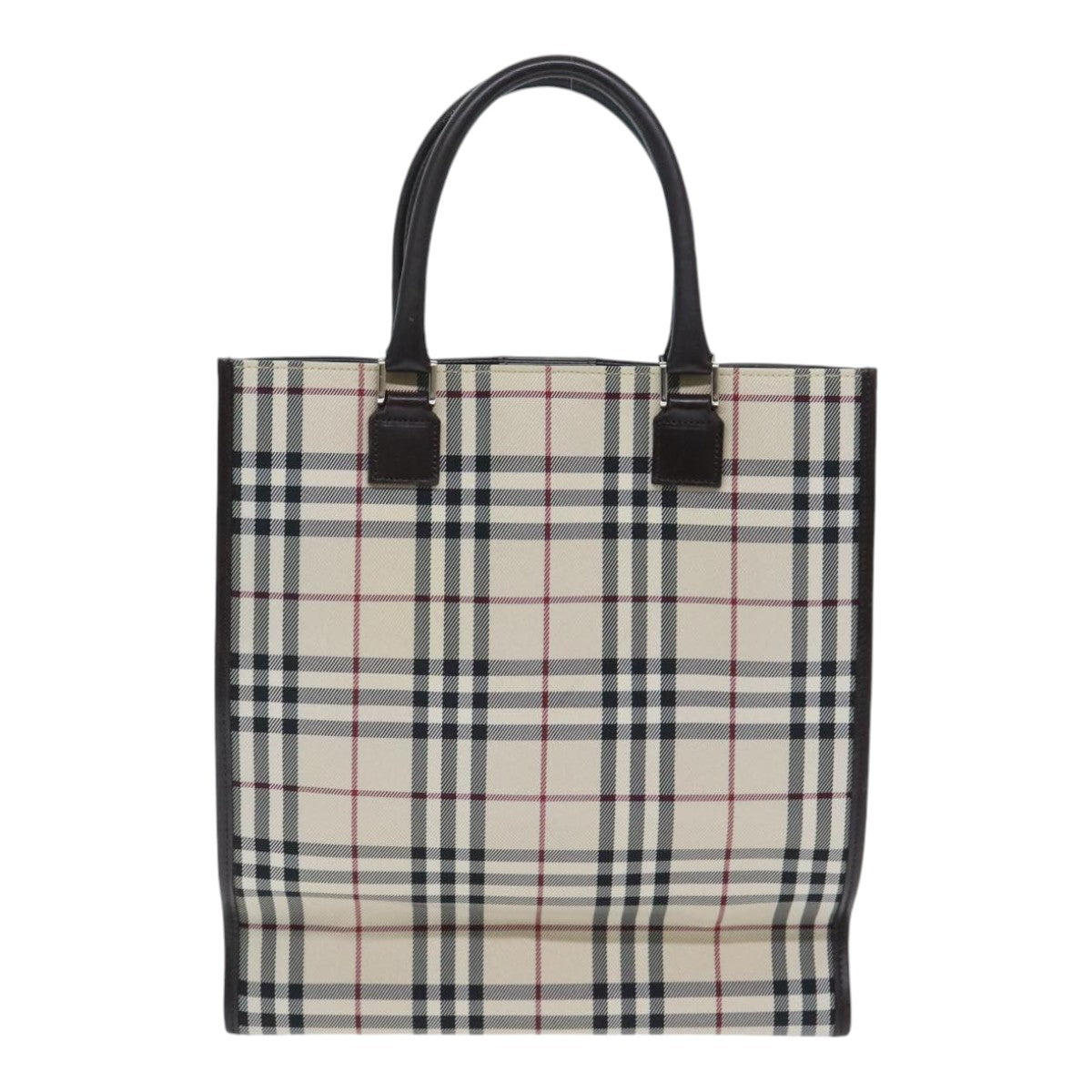 BURBERRY Nova Check Hand Bag Nylon Beige Silver Auth 90270