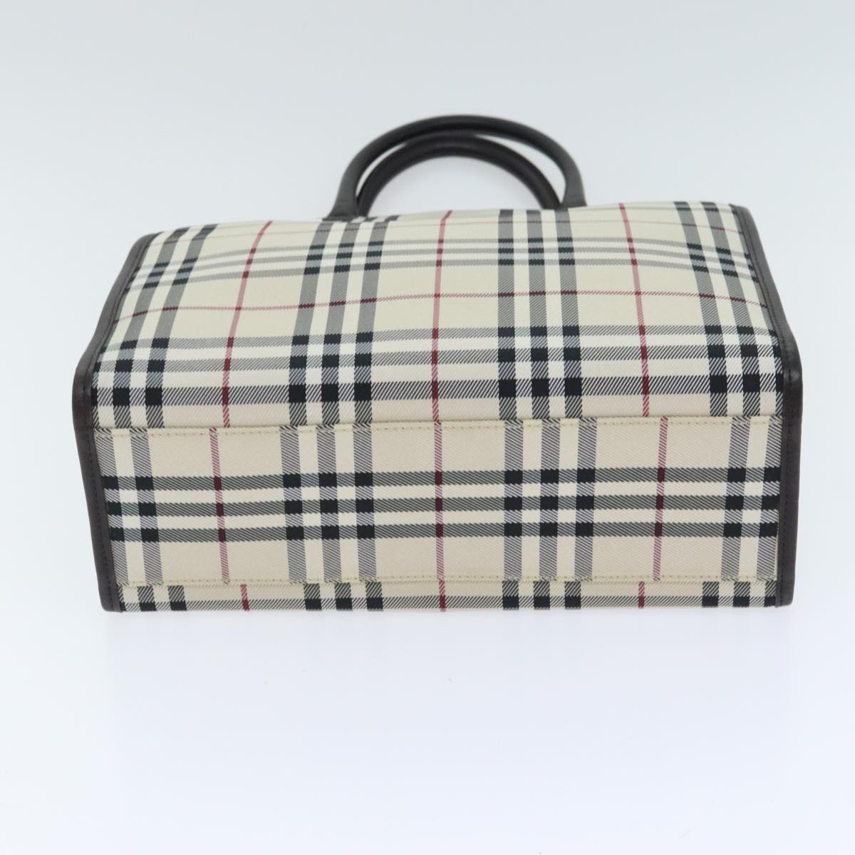 BURBERRY Nova Check Hand Bag Nylon Beige Silver Auth 90270