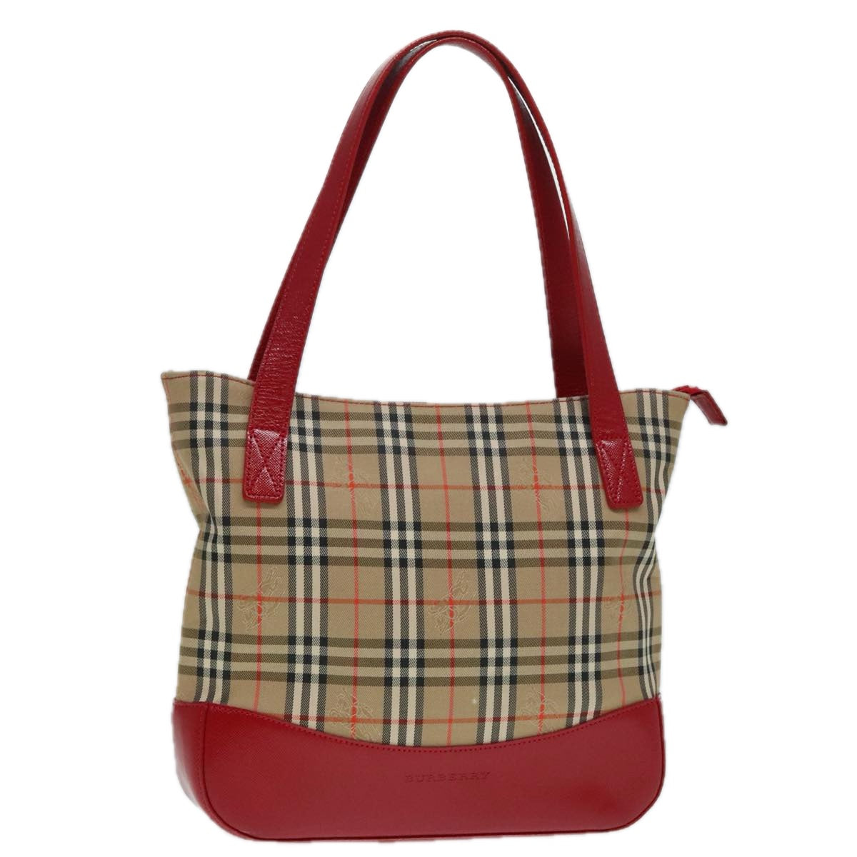 BURBERRY Nova Check Hand Bag Canvas Leather Beige Gold Red Auth 90271