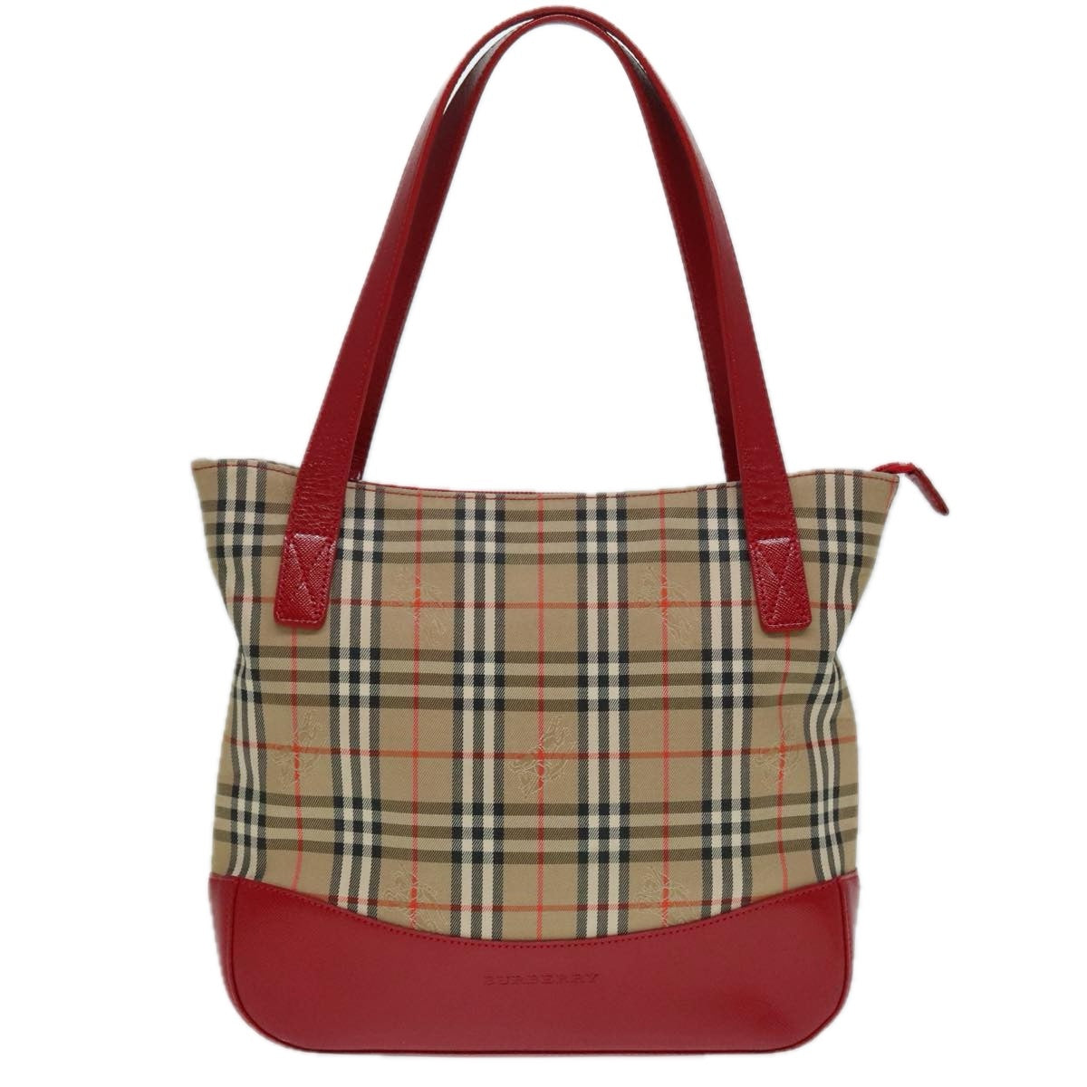 BURBERRY Nova Check Hand Bag Canvas Leather Beige Gold Red Auth 90271