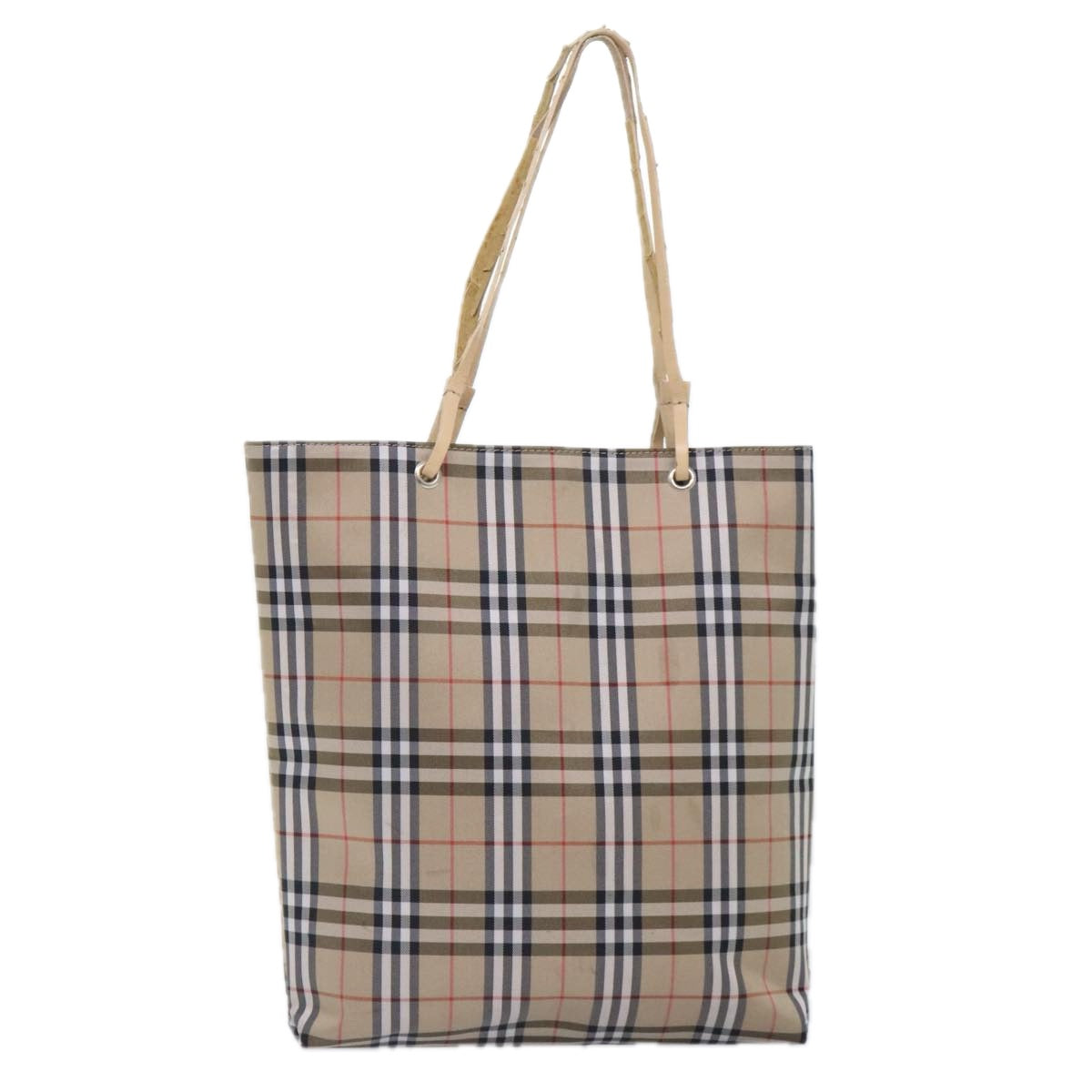 BURBERRY Nova Check Tote Bag Nylon Beige Auth 90284