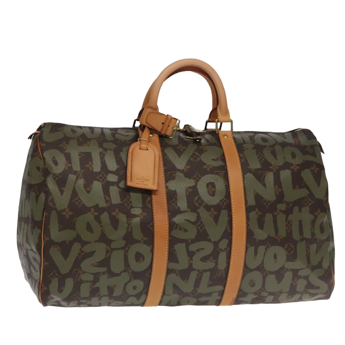 LOUIS VUITTON Monogram Graffiti Keepall 50 Boston Bag Khaki M92196 Auth 90286AV